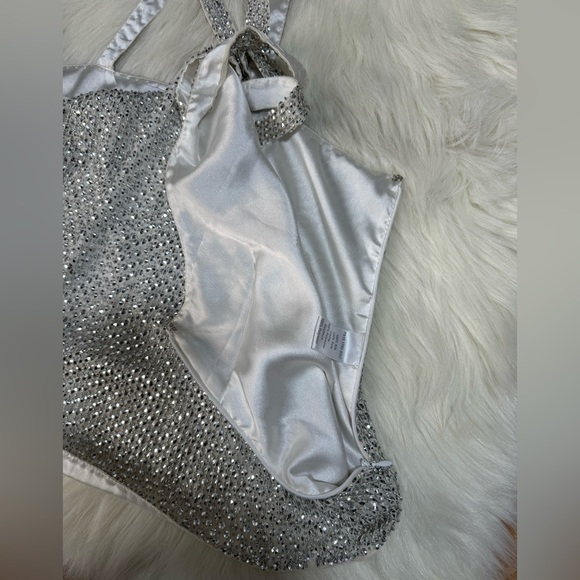 Revolve PARKER Justina Silk Silver Rhinestone Beaded Halter Tank Top Racerback - Picture 5 of 7